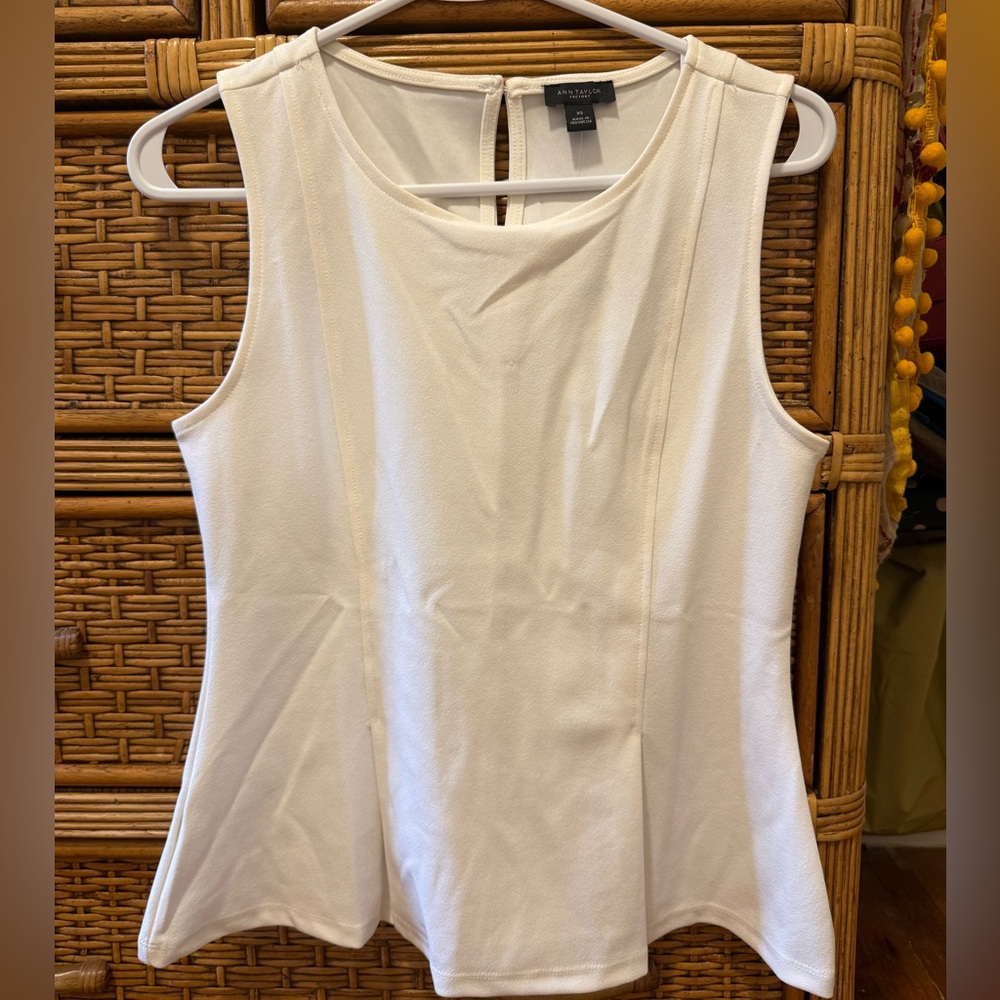 Ann Taylor Factory White Sleeveless Peplum Pleated Top